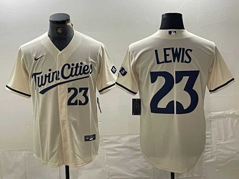 Men%27s Minnesota Twins #23 Royce Lewis Number Cream Cool Base Stitched Baseball Jersey